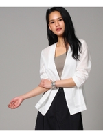 【洗える】ノーカラーコットンジャケット/ホワイト(001)