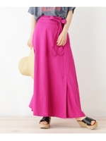 【洗える】リネン混マキシ丈フレアスカート/ラズベリーピンク(073)