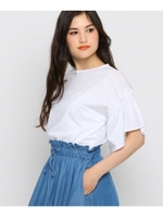 【洗える】リボンスリーブカットソー/ホワイト(002)