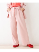 【洗える】リボンベルト付きワイドパンツ/ピンク(072)