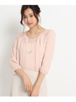 【洗える】レースミックスタックブラウス/ベビーピンク(071)