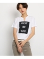 【洗える】ロゴプリントデザインネックTシャツ/ホワイト(101)