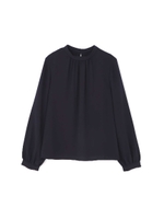 ◆[TV着用][洗える]ジョーゼットスタンドブラウス/ネイビー(120)