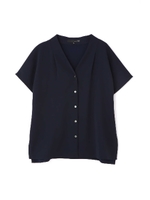 ◆[洗える]袖ギャザー前開きブラウス/ネイビー(120)