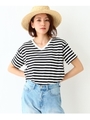 ◆【接触冷感/洗える】VネックTシャツ/ブラック×ホワイト(319)