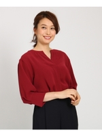 ◆【洗える】七分袖スキッパーシャツ/ボルドー(064)