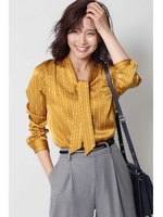 ◆ストライプボウタイブラウス/マスタードストライプ1(061)