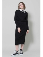 ◆ストレッチリブブラウジングハイネックワンピース/ブラック(010)