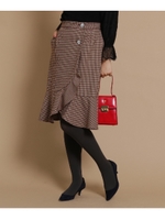 ◆チェックヘムラインフリルスカート/ダークブラウン(243)