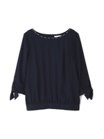 ◆大きいサイズ◆袖口リボンバックサテンブラウス/ネイビー(120)