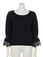 ゆるＶネックレースキャンディースリーブニットプルオーバー/ネイビー