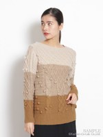 アクリルウール配色ニット/ベージュ