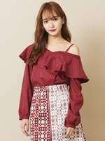 アシメショルダーブラウス/レッド