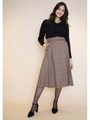 アシメチェックプリーツミディスカート/チャ