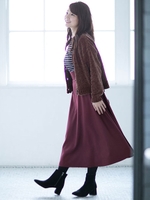 ウールフレア脇タックスカート/ボルドー