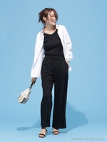 ウエスト切替ワイドパンツ/ブラック