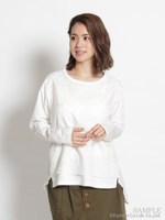 オーガンジースカーフ刺しゅう×シルケット天竺トップス/ホワイト