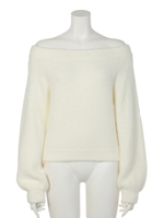 オフショルシャギーKnit TOP/WHT