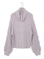 オフタートルケーブルニット/パープル