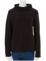 オフタートルリブ編みニット/ブラック