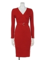 カシュクールタイトリブニットワンピース/レッド
