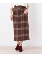 カラーシャギー　チェックナロースカート/ブラウン(242)
