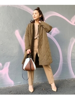 キルティングライナー付ノーカラーコート/ブラウン(042)