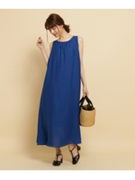 ギャザーノースリーブワンピース/ブルー(092)