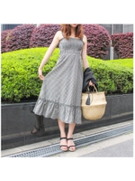 ギンガムチェックフレアワンピース/ブラック