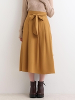 サイドボタンリボン付スカート/マスタード