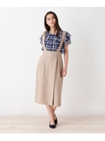 サスペンダー付きラップ風スカート/ベージュ(052)