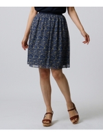 シフォンフラワープリントスカート/ネイビー(193)