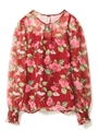 シフォン花柄ブラウス/レッド