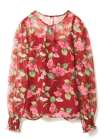 シフォン花柄ブラウス/レッド