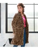 【CHILLE】ショートファーレオパード柄コート/ブラウン(015)