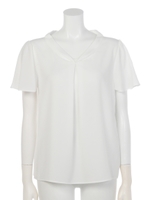 ジョーゼットVネック半袖ブラウス/オフホワイト