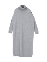 タートルネックロングニットワンピース/杢グレー