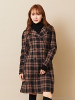 ダブルボタンチェックワンピース/ブラック