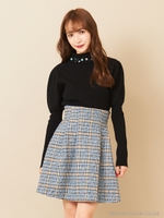 チェックタックフレアスカート/ライトブルー