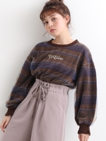 チェックチュールロゴニット/ブラウン柄