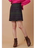 チェック柄台形スカート/ブラウンxグリーンチェック1(051)