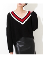 ディープVネックプレッピー風ニット/ブラック(027)