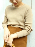 デザインリブクルーネックプルオーバー/ベージュ