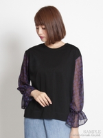 トルファンゴールド天竺+シフォンシルエットプリントカットソー/ブラック