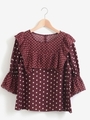 ドットコンビブラウス/レッド柄