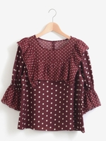 ドットコンビブラウス/レッド柄