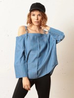 ドロストオフショルシャツ/ブルー