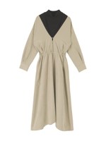 ニットドッキングフロントボタンワンピース/ベージュ