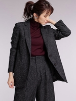 ネップツイードロングジャケット/ブラック