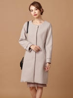 ノーカラービジュー釦コート/ベージュ